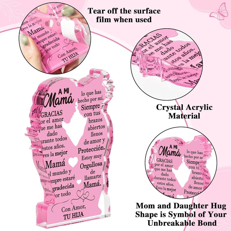 Yopyame Spanish Mamá Gifts from Daughter - Regalos para Mama Daughter Embracing Acrylic Plaque Sign Best Mom Ever Gifts Mom Birthday Ideas Gift Mother’s Day Christmas Keepsake Paperweight for Mother - Image 3